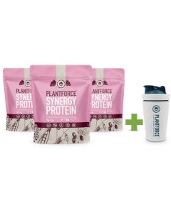 Plantforce - Synergy Protein Berry - 3x 800 g + Gratis Plantforce Shaker 